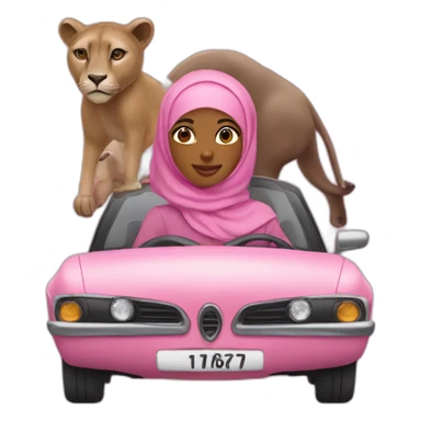 hijabi brown girl in pink car with wild animals sticker
