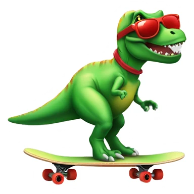 Green T-rex on a skateboard with red sunglasses sticker