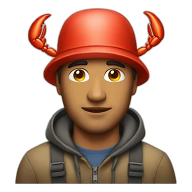 A man wearing a lobster hat sticker