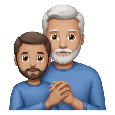 1 adult daddy with brown hair, 1 adult daddy with silver hair and beard, holding the hands of a light brown skinned boy with dark hair sticker