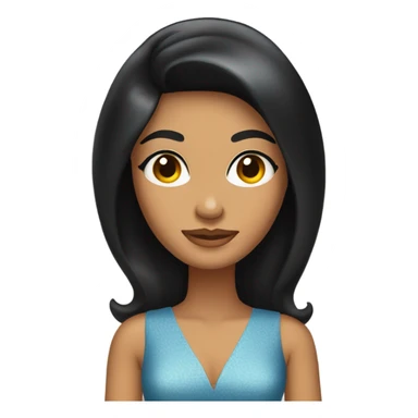 Tanned woman with long black hair wearing 1960s style dress and hair sticker