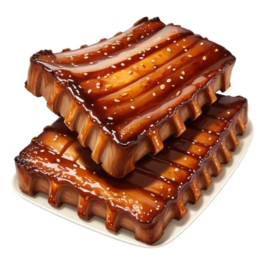 cinematic-realistic-barbeque-ribs-dish-emoji,-depicted-as-succulent,-slow-cooked-ribs-with-a-sticky-smoky-glaze-rendered-with-rich-textures-and-dynamic,-appetizing-lighting. baby back spare ribs sticker