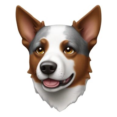 Australian Cattle Dog with a white face and a brown right side sticker