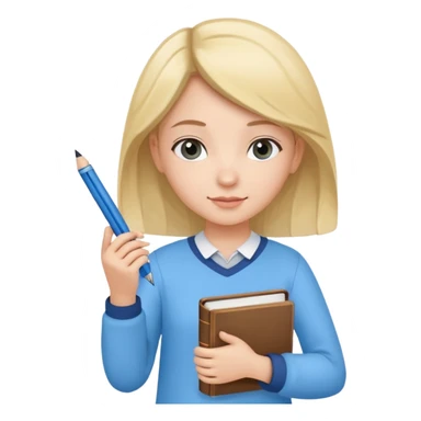 cute girl, glass, smart, Sky-blue colored clothing,
holding a book in one arm and a pen in the other hand.Holding a pen in the right hand as if teaching. sticker