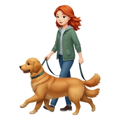 A red short-haired girl walking a golden retriever sticker