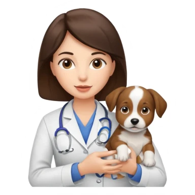 brunette woman veterinarian with puppy sticker