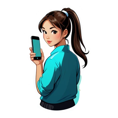 Asian girl with ponytail and white iPhone sticker