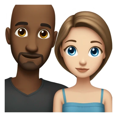 Beautiful Girl with blue eyes and long brown hair and boy with brown hair cuddling, Bald black man with goatee  sticker