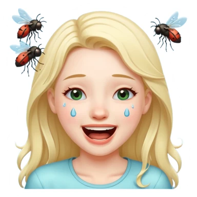 Caca fille qui pu et pleure de rire avec des mouches autour sticker