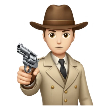 neutral face holding a classic revolver pistol sticker