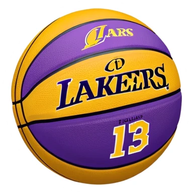 Minimalist purple and gold Spalding basketball with NBA logo, Lakers colors, iOS emoji style sticker
