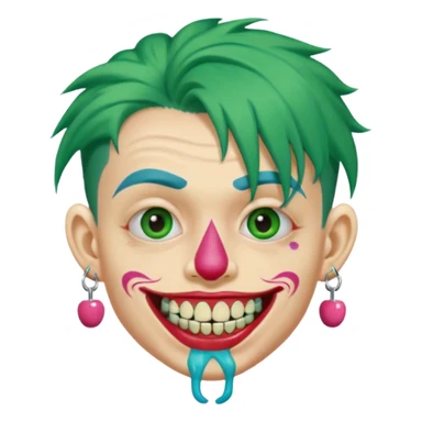 very colorful puffy green haired man made out of candy wearing teeth-braces and excessive face tattoos and excessive piercing just face  sticker