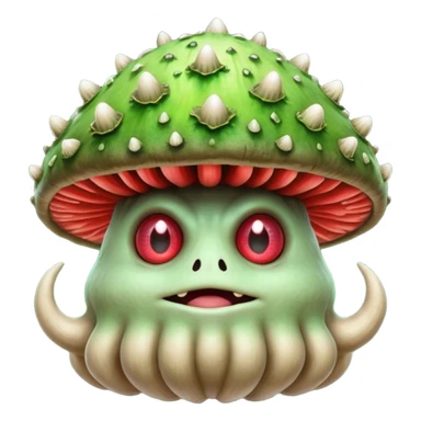 poisonous mushroom king monster portrait, head and shoulders only, giant toxic mushroom crown head, glowing green spore aura, animal-like eyes, thick fungal body texture, 3D cartoon, mobile game icon style, clean background, no text, no watermark

 sticker