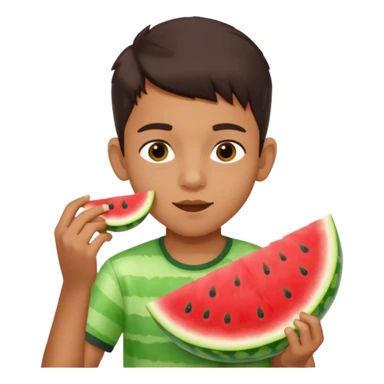 a watermelon with a indian 13 yearold boy who is a little fat eating it sticker