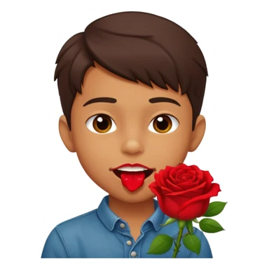 naughty-looking boy biting a rose in his mouth sticker