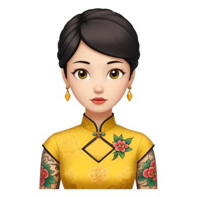 ancient woman with tatooed on neck and yellow cheongsam sticker
