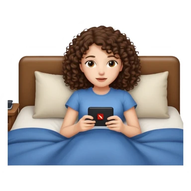A girl, brunette with curly hair down to her shoulders, watching TV. Have her lie down on the bed, and put on Netflix on the TV. sticker