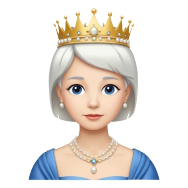 Queen with white short hair – gold tiara, pearl necklace, elegant gown, blue dress sticker