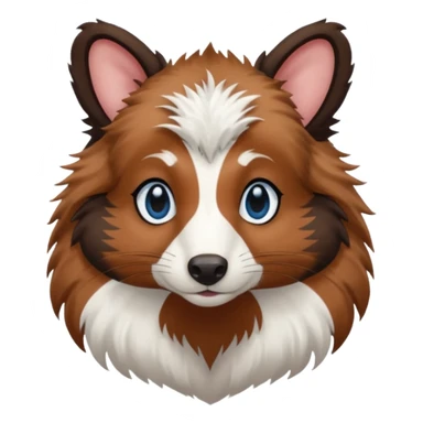 Red tri aussie with skunk like white stripe in forehead down the back and blue eyes sticker