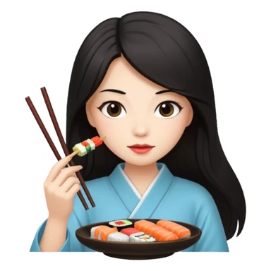 czarnowłosa ksieżniczka w dlugich wlosach je sushi sticker