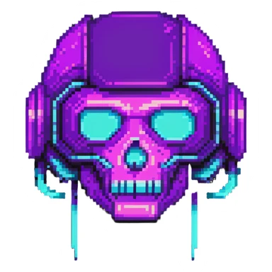 futuristic cyberpunk pixel art icon, vivid neon colors purple magenta cyan, minimal expressive design, 32x32, centered, high contrast, transparent background, no text, suitable for dark background, requested by user symbol sticker