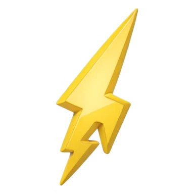 A cute 3D render icon of a lightning bolt shape. Rounded edges, plump and glossy yellow plastic material. Soft studio lighting, cheerful style. Isolated on a clean light blue gradient background. High quality, minimalist design. sticker