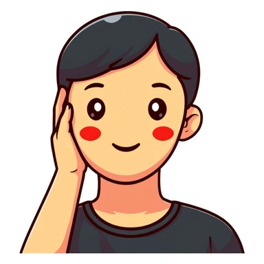 person looking embarrassed, cheeks red, hand behind head sticker
