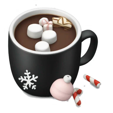 christmas black colour cup with hot chocolate and marshmallows with more Christmas details in the cup sticker