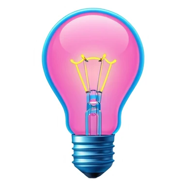neon lightbulb, glowing blue and pink, soft glossy highlight, modern minimal shape sticker