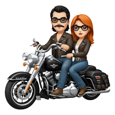 Un couple de biker sur une harley road king noire, l'homme n'a pas de moustache et une paire de lunettes demetz ros21, la fille a des cheveux plus dans les tons chatain sticker