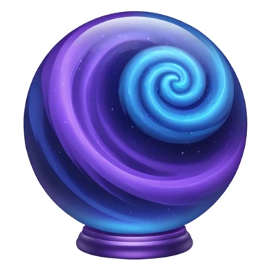 A glass sphere filled with swirling purple and blue dust, glowing softly, 3D. Use muted, calm purples and blues instead of bright neon tones, to create a harmonious and elegant look. sticker