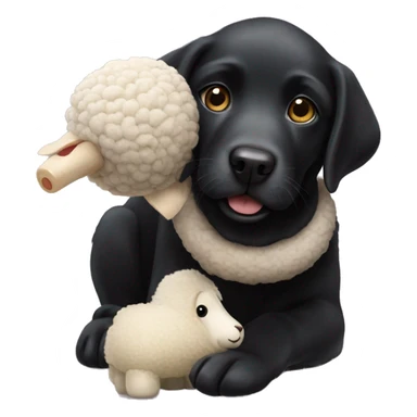 Black Labrador Retriever with a stuffed sheep toy in its mouth sticker