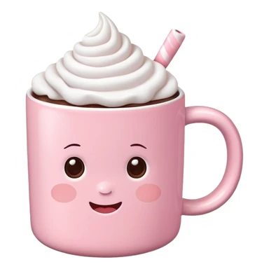 Hot chocolate with whipped cream and marshmallows in baby pink mug sticker