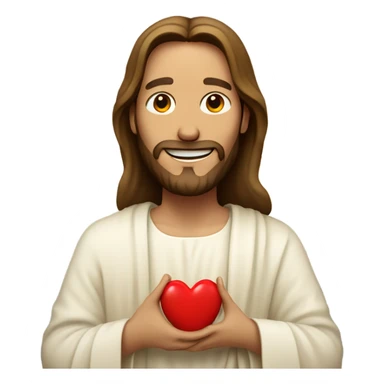 Jesus holding a cream red heart and smiling  sticker