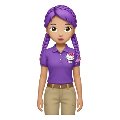 hello kitty wearing purple polo shirt and kyaki pants with long fishtail braids baddie sticker