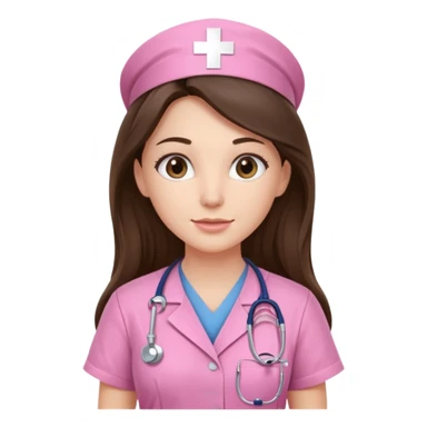 pretty brunette nurse with long hair in pink scrubs sticker