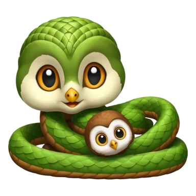 Cute baby snake looking at a baby owl sticker