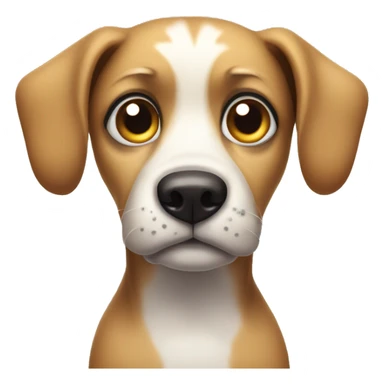a dog with folded ears, black spot over eyes, short hairs and eyeballs looking up in awkward feelings sticker