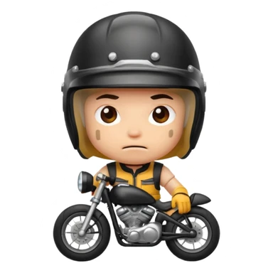 chibi biker in helmet suffers from heated helmet sticker