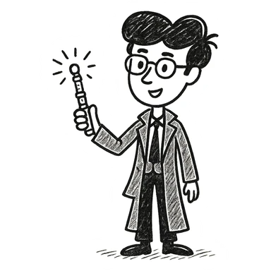 Add a sonic screwdriver to the Tenth Doctor in the style of a hand-drawn doodle illustration, keeping the original doodle style look and feel. sticker