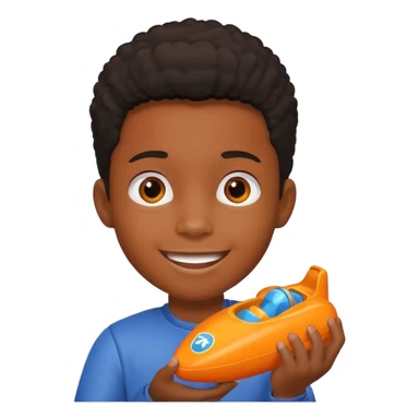 black kid playing orange formula 1 toy sticker