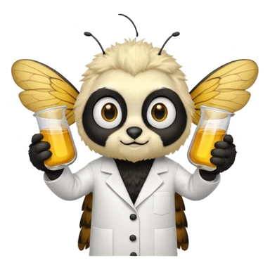 a bumblebee wearing a white lab coat holding a beaker sticker