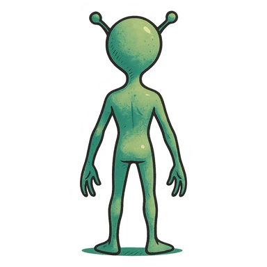 alien standing, back view, stylized illustration, creative design, imaginative style, rear view, character design sticker
