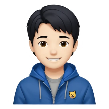 Felix from Stray Kids with black hair, wearing a blue jacket sticker