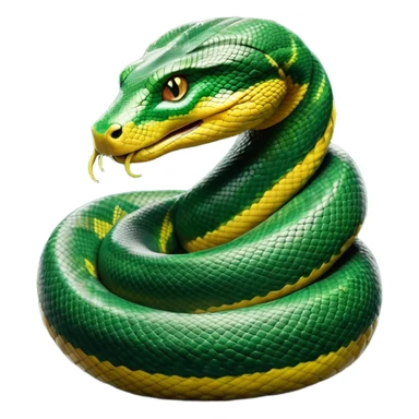 cinematic-anaconda-realistic-full-body-coiled-emoji,-thick-muscular-body-wrapped-in-powerful-loops,-smooth-green-and-black-patterned-scales-glinting-under-the-light,-head-raised-slightly,-piercing-golden-eyes-staring-intensely,-simplified-yet-realistic-focused-features,-highly-detailed,-glowing-with-an-almost-sarcastic-glow sticker