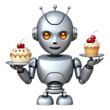 The robot is holding dessert in its hands, 3d emoji sticker