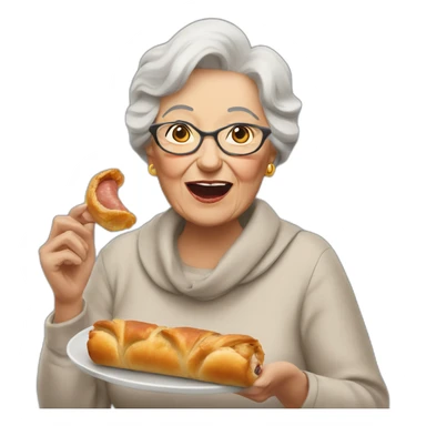 grandmother eating sausage roll sticker