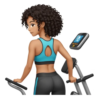 Treino de academia mulher morena de cabelos cacheados caindo nas costas sticker