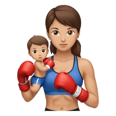 Light brunette fit mom boxing with baby boy sticker