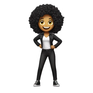 mulher pequena, cor branca, de calça preta e blusa preta com detalhe prateado ,cabelo longo preto, dançando e cantando com o microfone na mão escrito Alê sticker